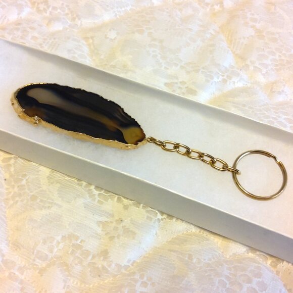 Vintage Gemstone Keychain Elegant Gold Tone Metal Pendant - Picture 7 of 8